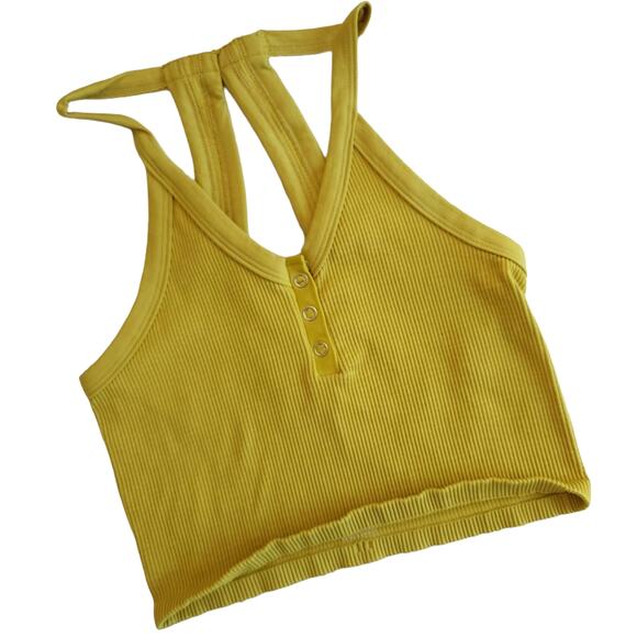 FREE PEOPLE Movement Free Throw Henley Crop Tank ribbed top yellow Size XS NEW - Picture 1 of 6